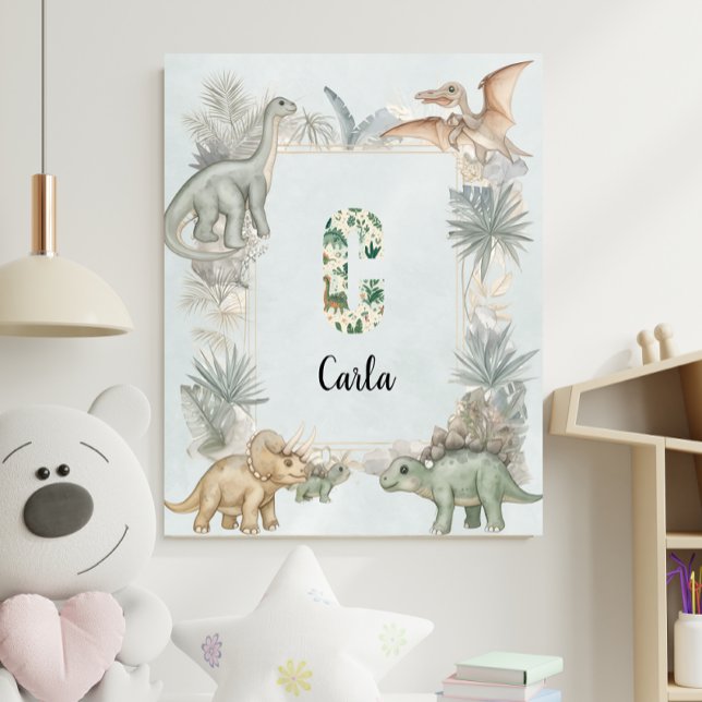 Dinosaur Personalized Name Monogram C Nursery Poster (Skapare uppladdad)