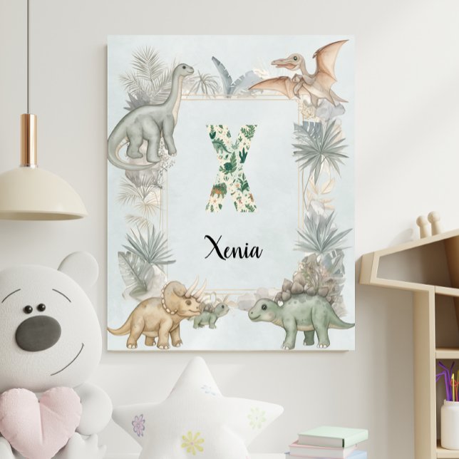 Dinosaur Personalized Name Monogram X Nursery Poster (Skapare uppladdad)
