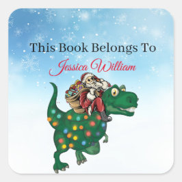 Dinosaur, Personlig Bookplate-etikett för Bokar. Fyrkantigt Klistermärke