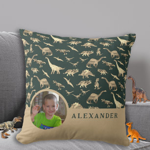 Dinosaur Personlig Foto och Namn Grön Kudde