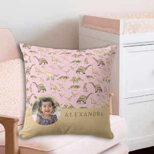 Dinosaur Personlig Foto och Namn Rosa Kudde