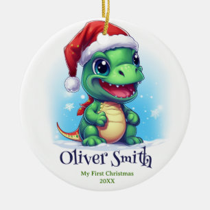 Dinosaur Personlig Namn Första jul Julgransprydnad Keramik