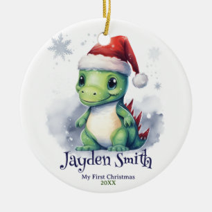 Dinosaur Personlig Namn Första jul Julgransprydnad Keramik