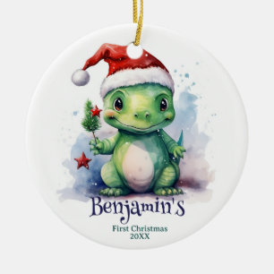 Dinosaur Personlig Namn Första jul Julgransprydnad Keramik