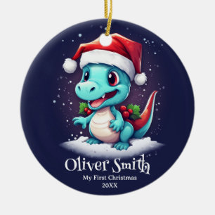 Dinosaur Personlig Namn Första jul Julgransprydnad Keramik