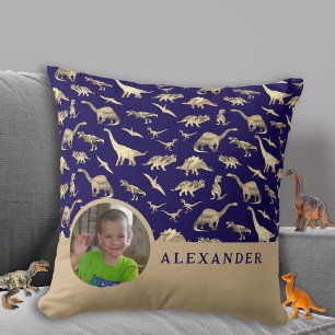 Dinosaur Personlig Photo och Namn Blue Kudde