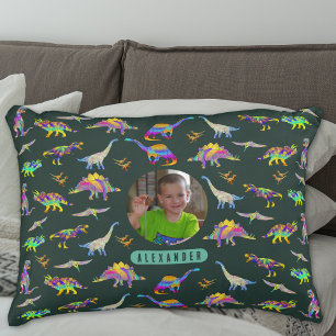 Dinosaur Personlig Pojke Foto och Namn Prydnadskudde