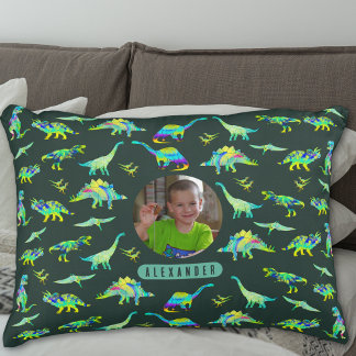 Dinosaur Personlig Pojke Foto och Namn Prydnadskudde