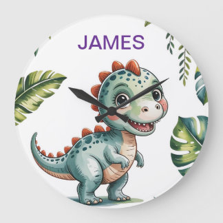 Dinosaur Personlig Wall Clock - Cute Jungle Di Stor Klocka
