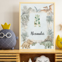 Dinosaur Personligt Namn Monogram A Barnkammare