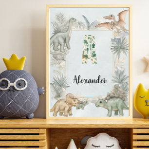 Dinosaur Personligt Namn Monogram A Barnkammare Poster
