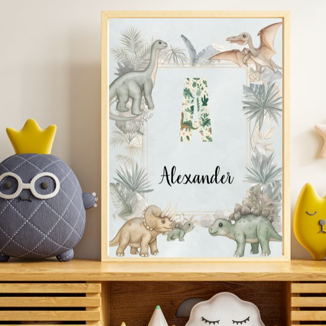 Dinosaur Personligt Namn Monogram A Barnkammare Poster (Skapare uppladdad)
