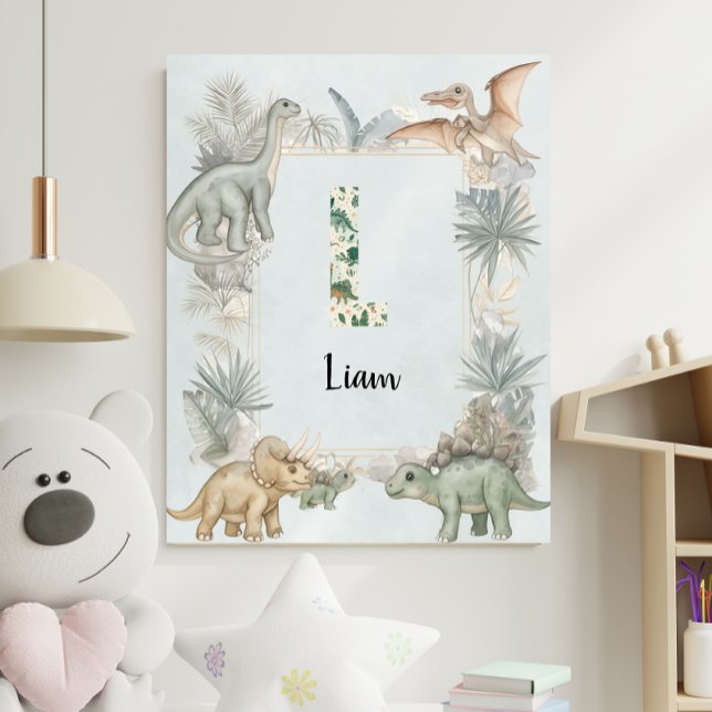 Dinosaur Personligt Namn Monogram L Barnkammare Poster (Skapare uppladdad)
