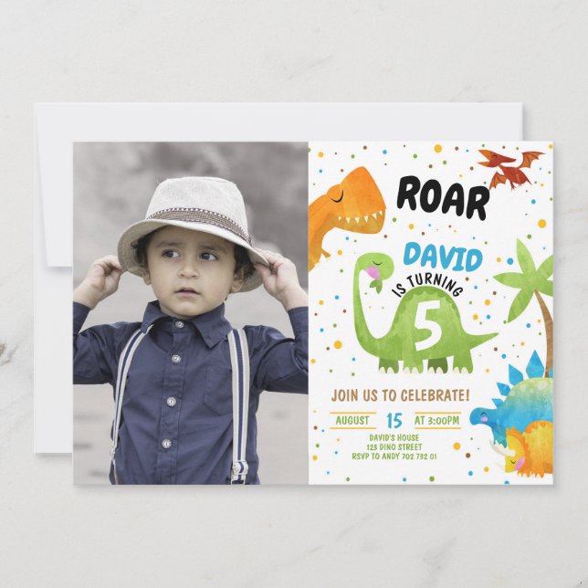 Dinosaur Photo Roar Birthday-inbjudan Inbjudningar (Framsida)