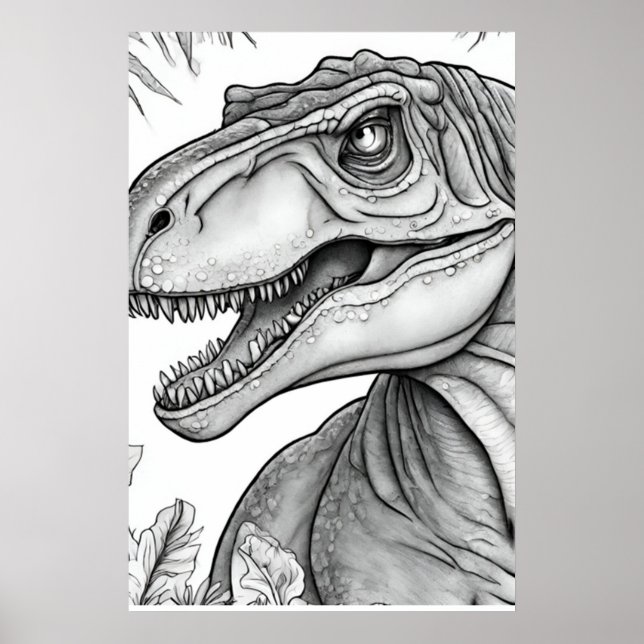 Dinosaur Picture Black + White Wall Poster (Framsidan)