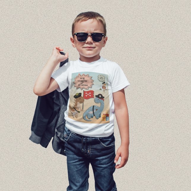 Dinosaur Pirat Födelsedagsfest Twin Boys Anpassnin T Shirt (Treat your twin boys to a Dinosaur Pirates Birthday Party!  TRex & Brontosaurus dressed as pirates.)