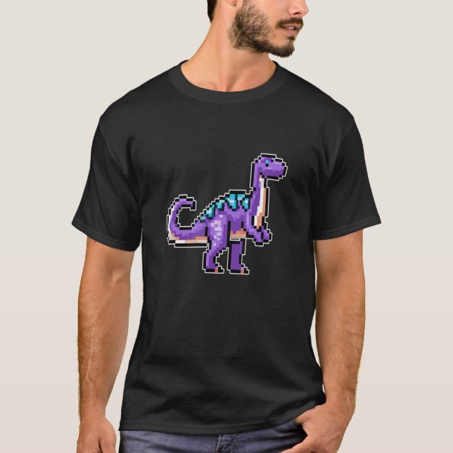 Dinosaur Pixel Retro Gaming Stil T Shirt (Framsida)