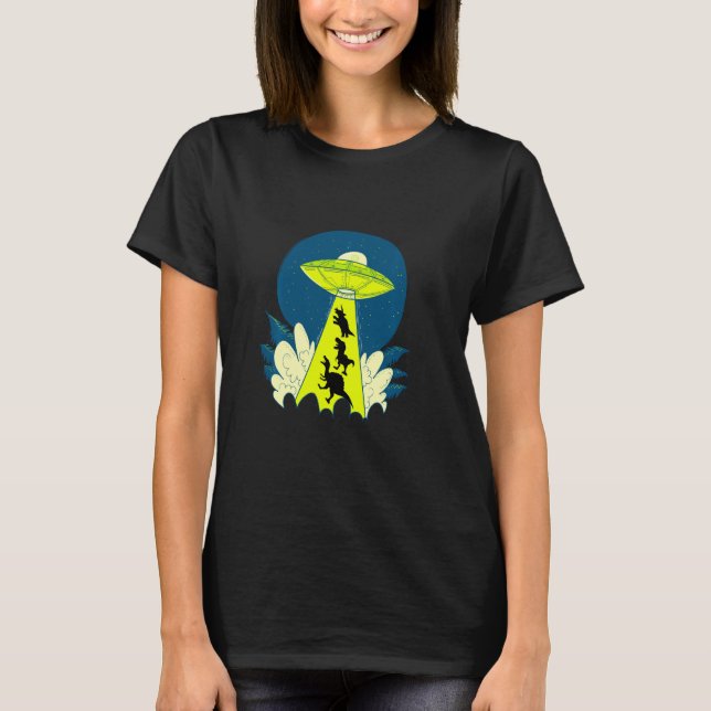 Dinosaur Planet Spaceship Abduction Ufo Utomjordin T Shirt (Framsida)