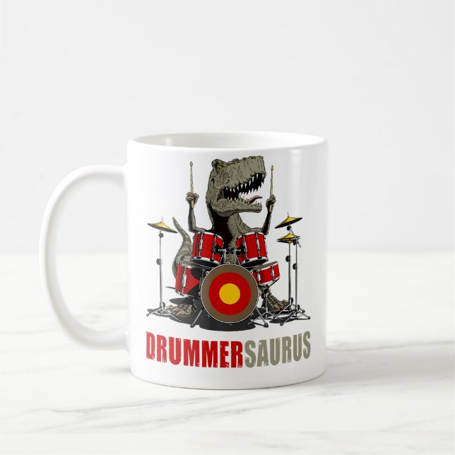 Dinosaur Playing Drum Musician T Rex Drummersaurus Kaffemugg (Vänster)