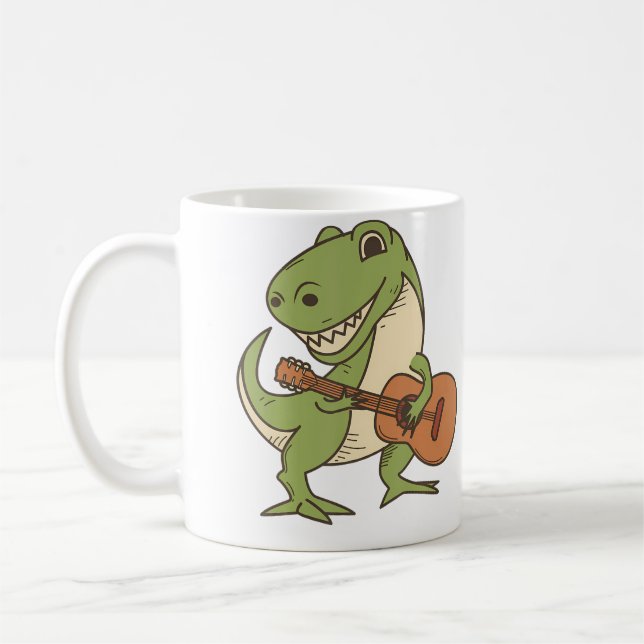 Dinosaur Playing Guitar Shirt  Cool Dino Music Lov Kaffemugg (Vänster)