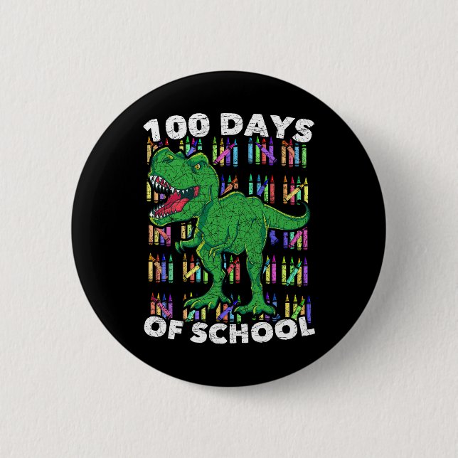 Dinosaur Pojkar Flickor Barn Student T Rex 100 dag Knapp (Framsida)