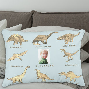 Dinosaur Pojkar Personligt Namn och Foto Blå Prydnadskudde