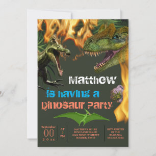 Dinosaur-pojkar tema födelsedagsfest t-rex flames inbjudningar