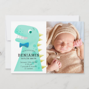 Dinosaur Pojke Photo Birth Notice Meddelande