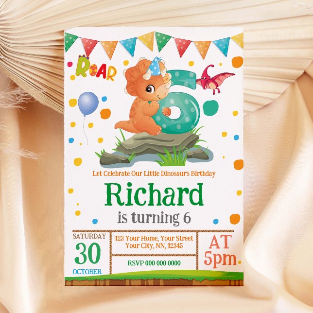 Dinosaur-pojken 6e födelsedag inbjudningar (Skapare uppladdad)