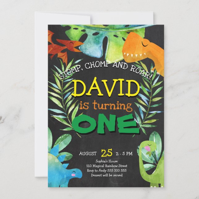 Dinosaur-pojken första födelsedag 1:a Dino Party Inbjudningar (Framsida)