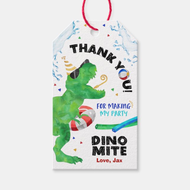 Dinosaur Poolparty Födelsedagspresentkort Presentetikett (Framsidan)