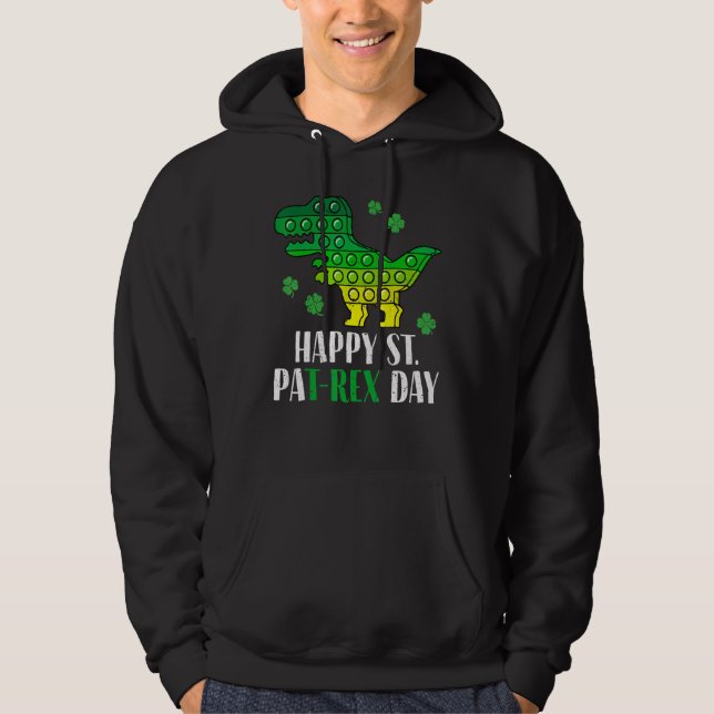 Dinosaur Popper Lycklig T Rex St patrick's day Iri Hoodie (Framsida)
