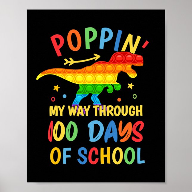 Dinosaur Poppin är min väg till 100 skoldagar Poster (Framsidan)
