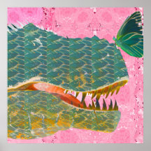 Dinosaur Poster med Butterfly Art Print