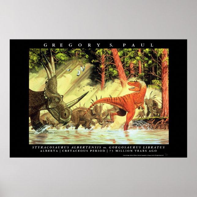 Dinosaur Poster Styracosaurs Gorgosaurus Greg Paul (Framsidan)