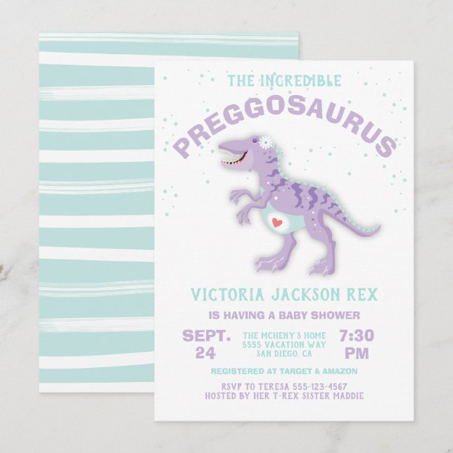 Dinosaur Preggosaurus Baby Shower Boy-inbjudan Inbjudningar (Fram/baksida)
