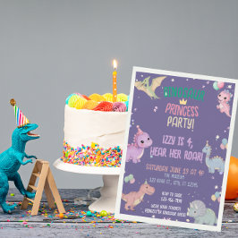 Dinosaur Princess Party 4e födelsedagen Inbjudningar