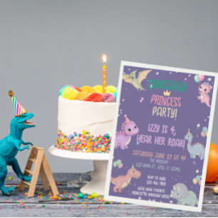 Dinosaur Princess Party 4e födelsedagen Inbjudningar