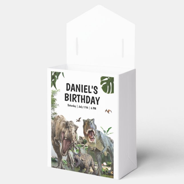 Dinosaur Printable födelsedagsfest, T rex Birthday Presentaskar (Öppnad)