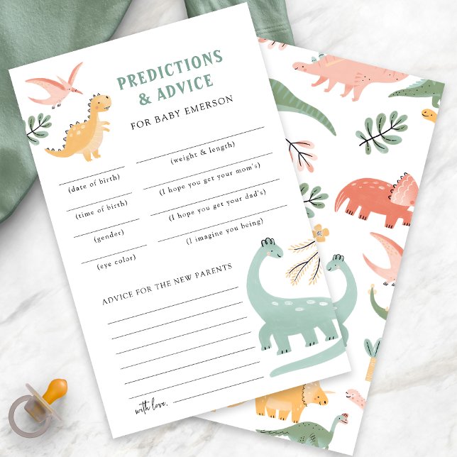 Dinosaur Prognoser och Råd (Dinosaur Theme Baby Shower Predictions and Advice Card by Painted Paperie
)