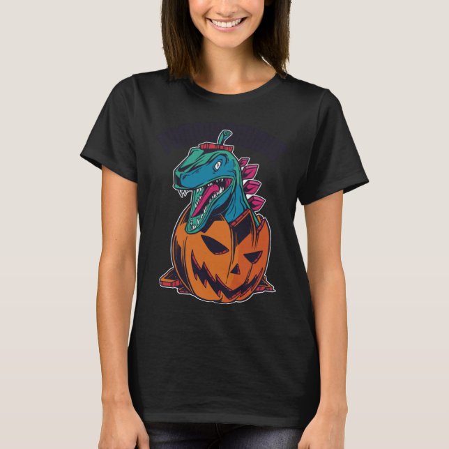 Dinosaur Pumpkin Halloween Funny Costume T Shirt (Framsida)