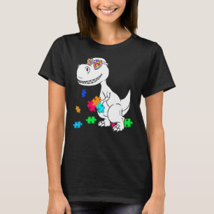 Dinosaur Pussel Bit Autism Medvetenhet Trex Pojkar T Shirt