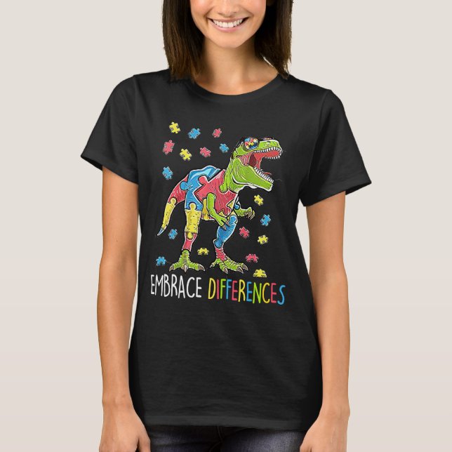 Dinosaur Puzzle Autism Awareness Embrace Differenc T Shirt (Framsida)