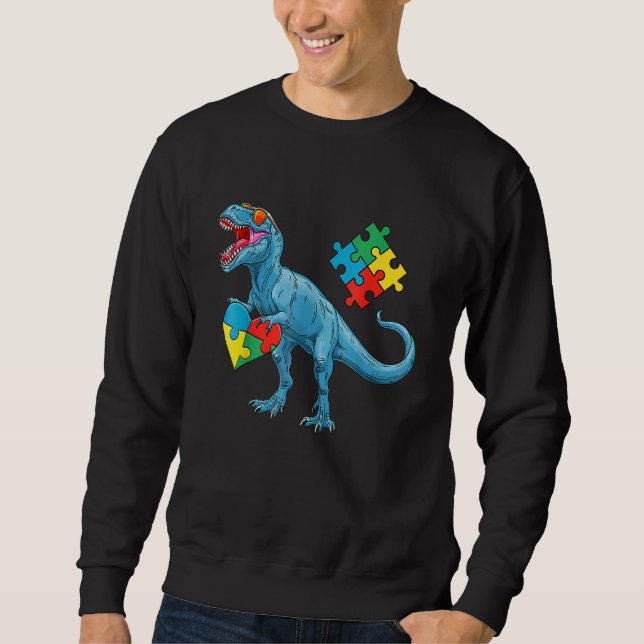 Dinosaur Puzzle Biet Autism Awareness Manar Boys K Lång Ärmad Tröja (Framsida)