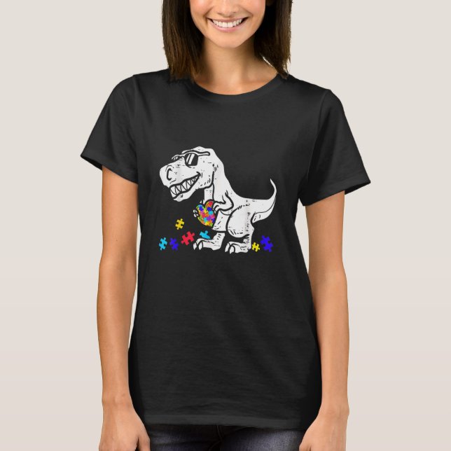 Dinosaur Puzzle Biet Heart Awareness Boys T Shirt (Framsida)