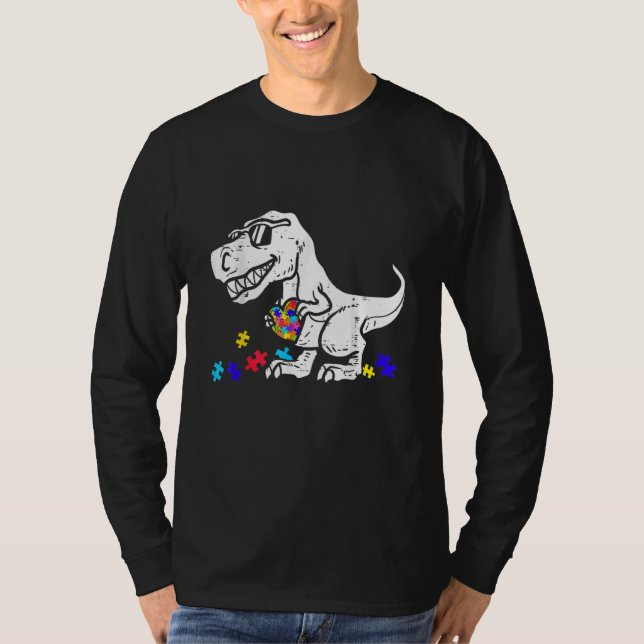 Dinosaur Puzzle Biet Heart Awareness Boys T Shirt (Framsida)