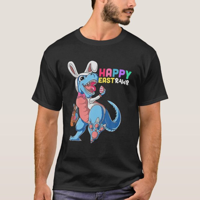 Dinosaur Rabbit Påsk Day Eggs Dab Boys Girls Kid T Shirt (Framsida)