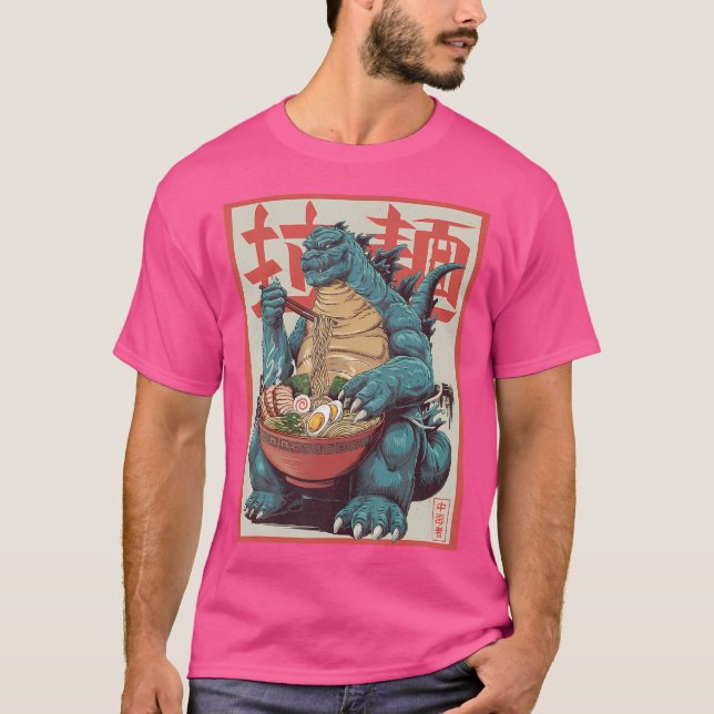 Dinosaur Ramen Japansk Art Graphic Tee Kawaii Mon (Framsida)