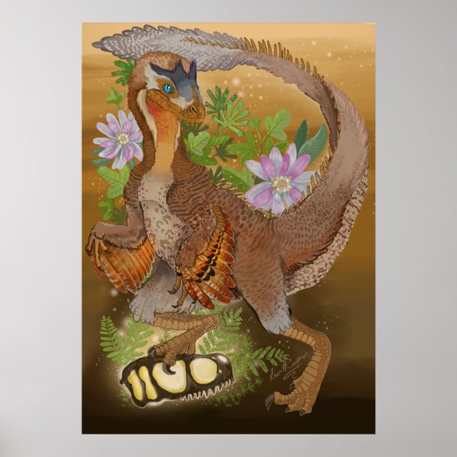Dinosaur Raptor Jungle Art Poster (Framsidan)