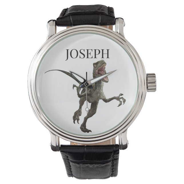 Dinosaur Raptor Namn Monogram Armbandsur (Framsida)